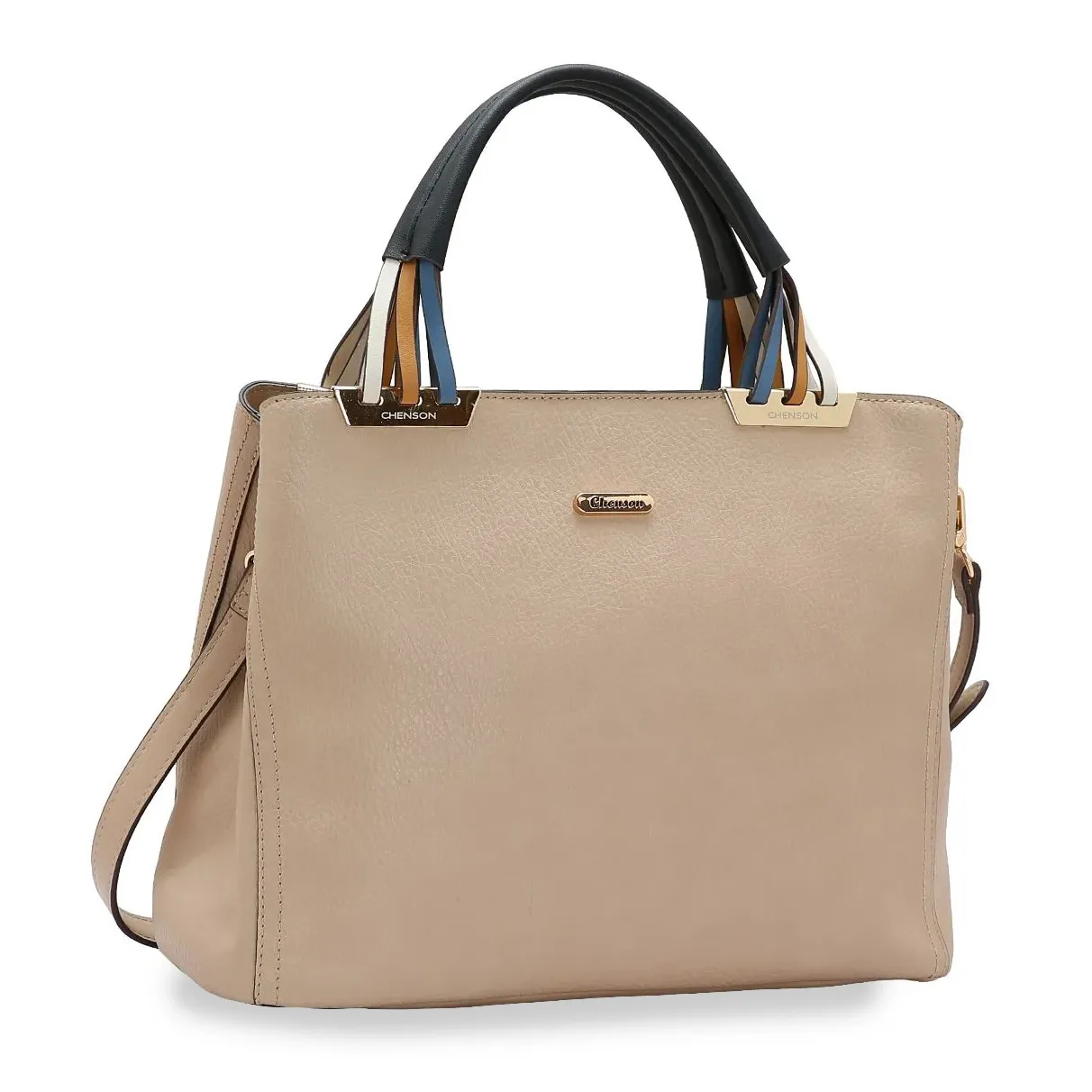 Bolsa Chenson Contemporâneo Chic bege vista traseira com bolso externo e zíper